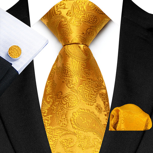 Factory New  Paisley Pattern Men's Wedding Suit Tie Pocket Square Cuff Set
