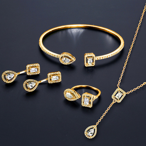 RAKOL wholesale bride dress jewelry set four-piece set with micro-paved zirconia accessories set one piece drop shipping