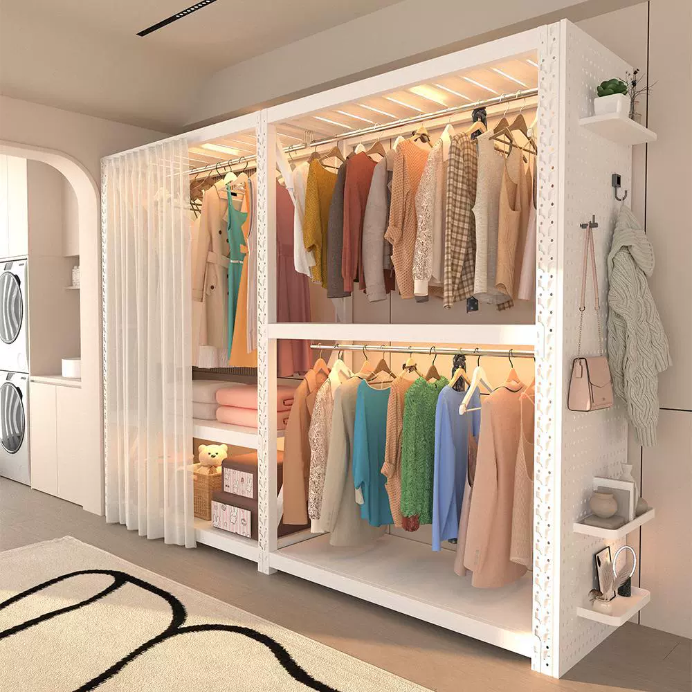 开放式衣架卧室收纳柜子简易组装落地置物架衣帽架出租房货架衣柜