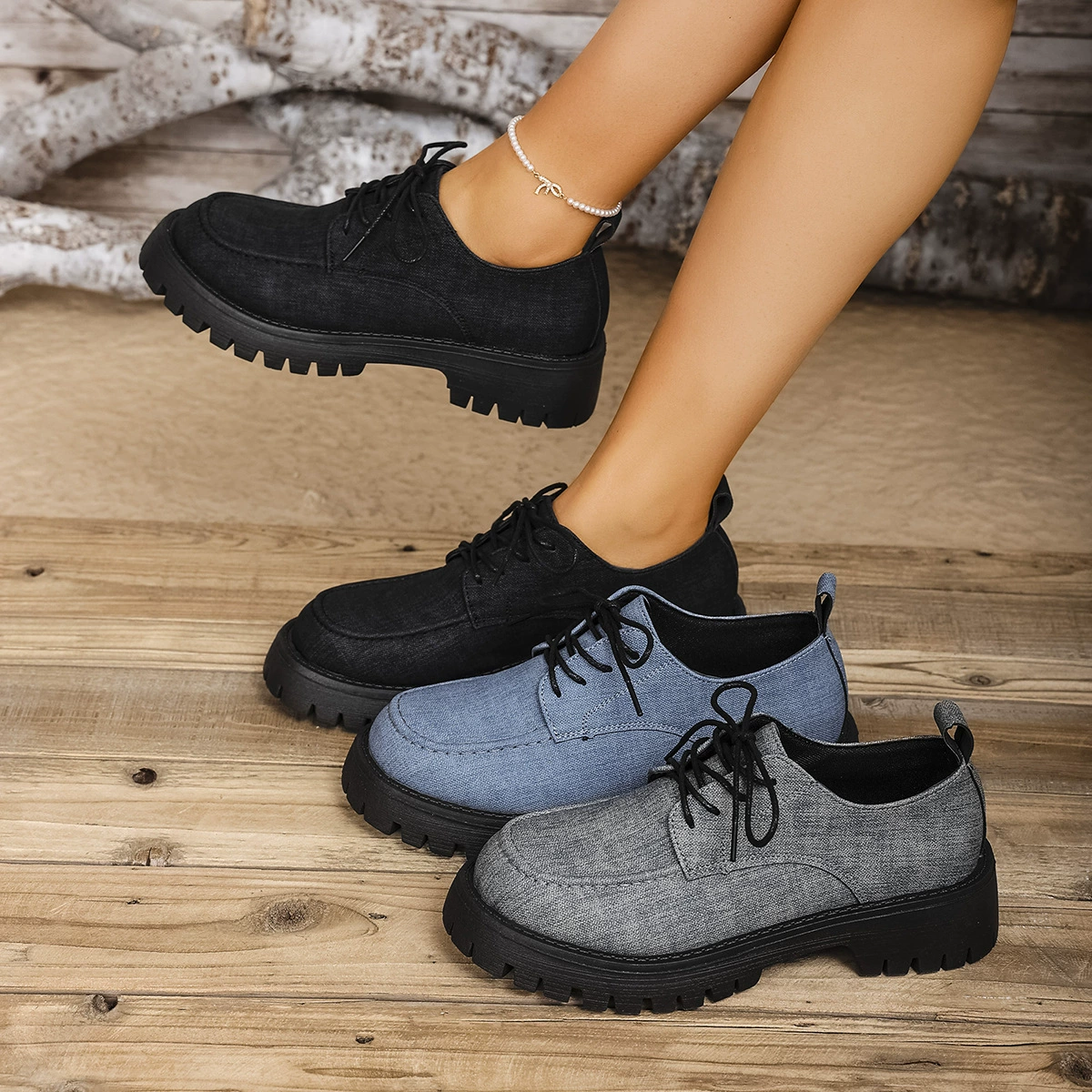 Трансграничные большие размеры ретро с толстым дном Lefu обувь для женщин 25 новых маленьких кожаных туфель круглые туфли на толстом каблуке