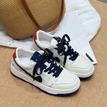 2025早秋新款韩版真皮拼色运动平底板鞋女联名款休闲单鞋小白鞋女