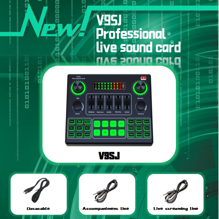 V9SJ Inglés tarjeta de sonido especial para la transmisión en vivo de la computadora teléfono móvil disponible transfronteriza exclusiva para una variedad de efectos de sonido y cambios de voz