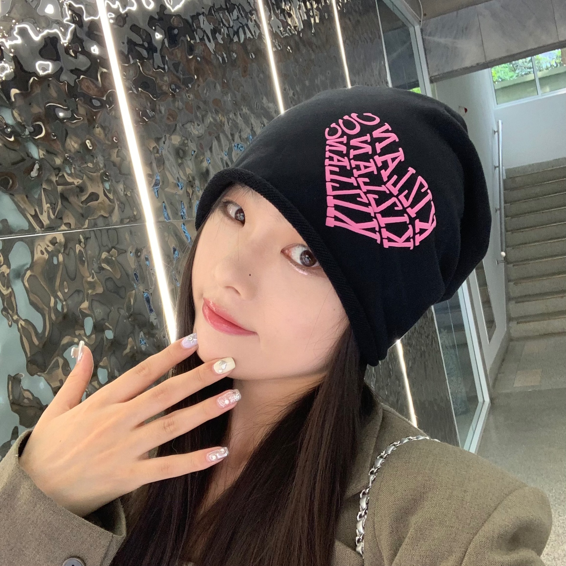 Granny Chen / sombrero Chica caliente amor amor letras pila sombrero otoño invierno calles versátiles muestran la cara pequeña gorra fría