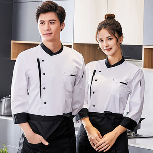 Chef Work Clothes Customized Men's Kitchen Restaurant Women's Baking Cake Catering Hotel Kitchen Chef Clothes Long-Sleeved Autumn and Winter