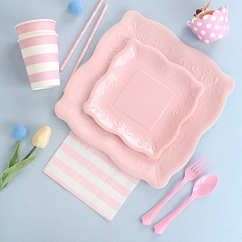Creative European-style white plates, party paper plates, flat-bottomed round steak plates, western restaurant tableware, cake and pizza plates