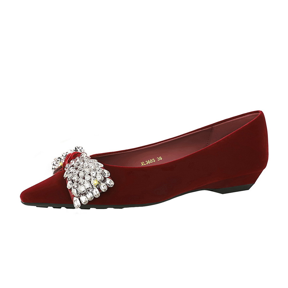 3685-H103 French-style Casual Versatile Women's Shoes With Rhinestone Bow, Wedge Heel, And Pointed Toe_vogvips.com