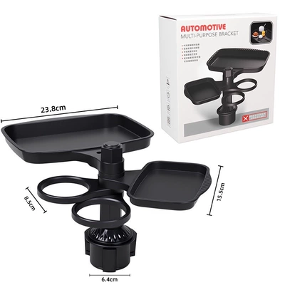 Creative car tray, multi-functional Car cup holder/beverage holder - black-double-tray-double-cup-holder