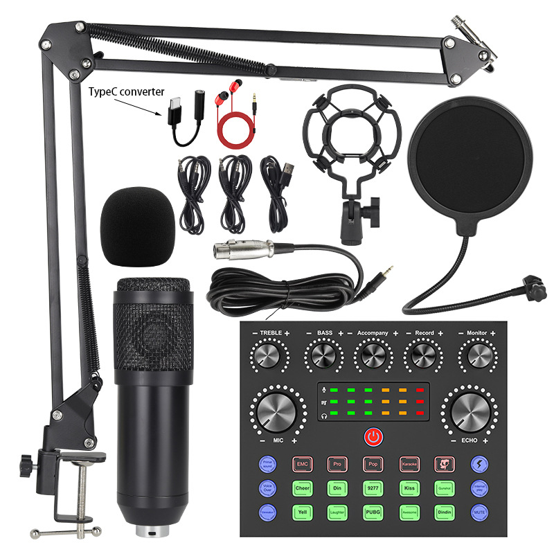 Bm800 Condenser Microphone V8S Mobile Phone English Sound Card Computer Podcast F998 Live Broadcast Complete Set