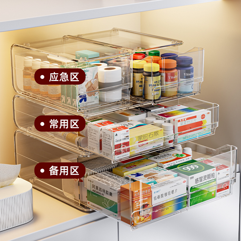 家庭用薬箱多層収納ボックス引き出し型薬透明薬オーガナイザー収納ラックデスクトップ工場直販|undefined