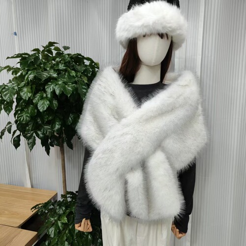 Faux fur stole with faux leather collar, fox fur trim, women's stage evening gown cloak, shawl, scarf, faux collar