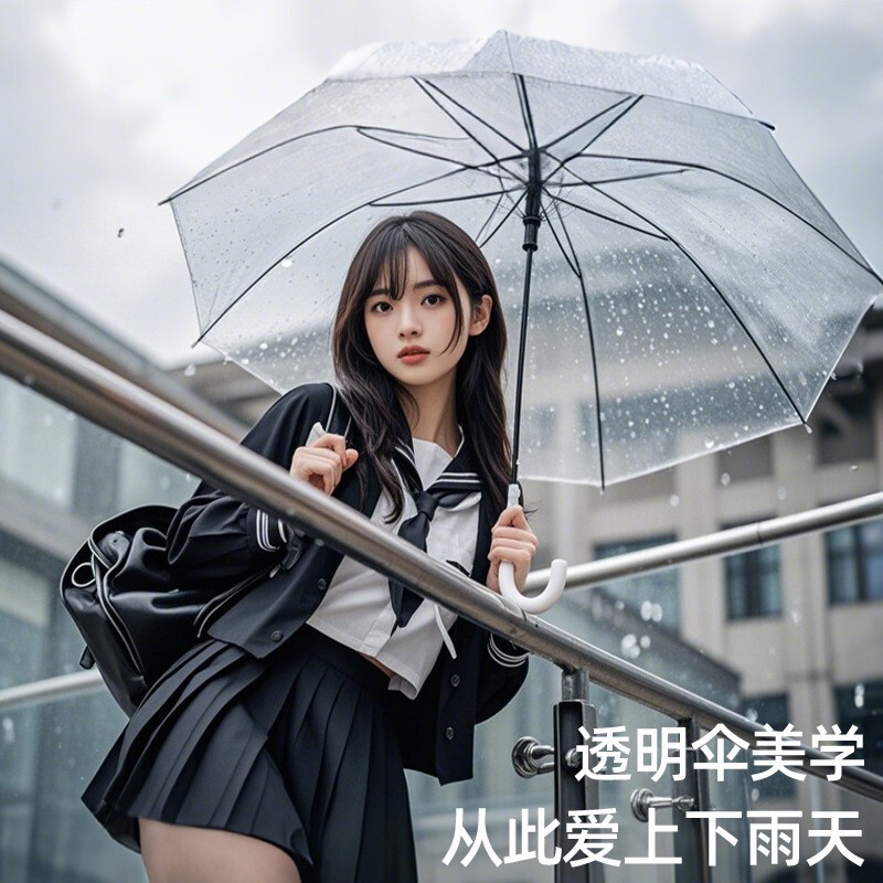 Trendy 8-Rib Long-Handle Automatic Transparent Umbrella, Sturdy Straight Double-Person Student Photography Essential Tool Trendy 8-Rib Long-Handle Automatic Transparent Umbrella, Sturdy Straight Double-Person Student Photography Essential Tool