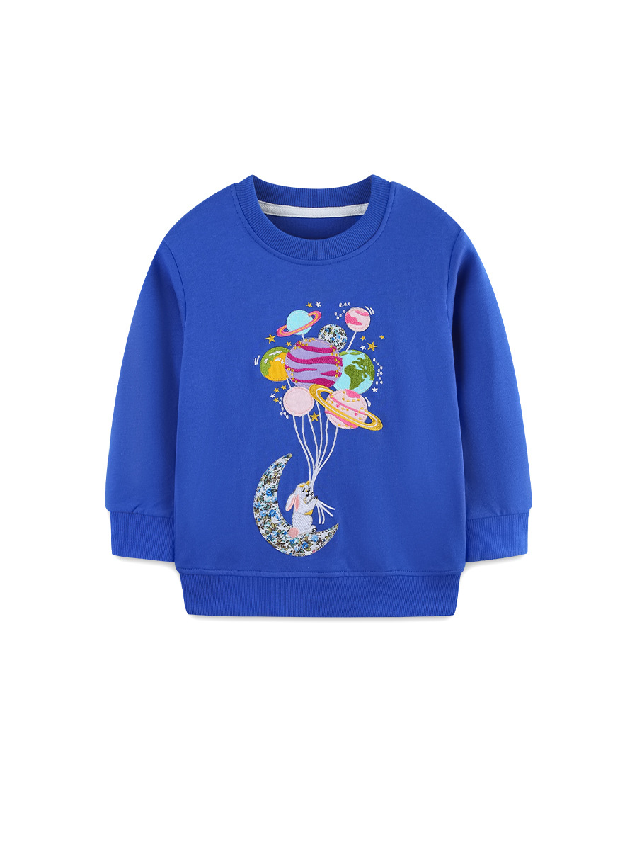 Nuevos productos de otoño Suéter para niños Cuello redondo Suéter para niñas de estilo europeo y americano Sudadera de manga larga para niños bordada de dibujos animados