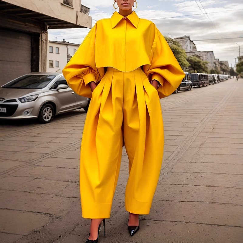 2025 European and American Amazon Independent Station Cross-Border New Women's Clothing Asymmetrical Design Long-Sleeved Sweatshirt Harem Pants Suit 2025 European and American Amazon Independent Station Cross-Border New Women's Clothing Asymmetrical Design Long-Sleeved Sweatshirt Harem Pants Suit
