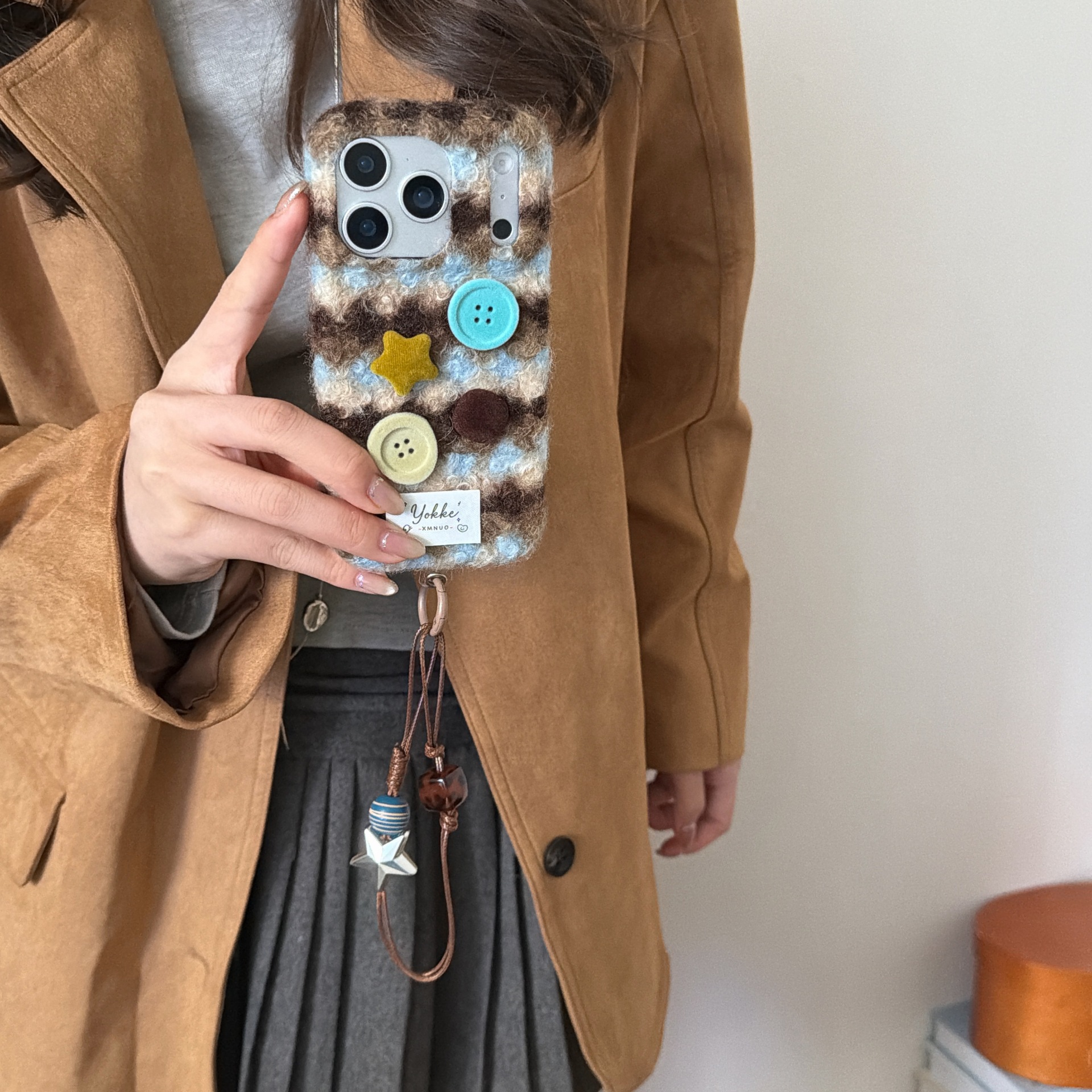 简约三色波浪立体纽扣星星适用iPhone17苹果16/15ProMax手机壳14