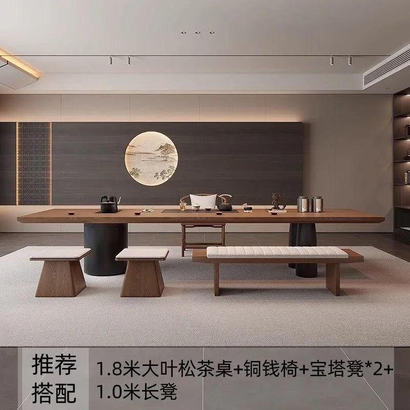 新中式实木大板办公室茶桌椅组合商务风茶室原木茶台2025新款|undefined