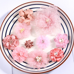 Cloth Flower Factory Pearl Mesh Fabric Flower Hair Accessories Decoration Handmade Simulation Crystal Yarn Fake Flower DIY Accessories Brooch