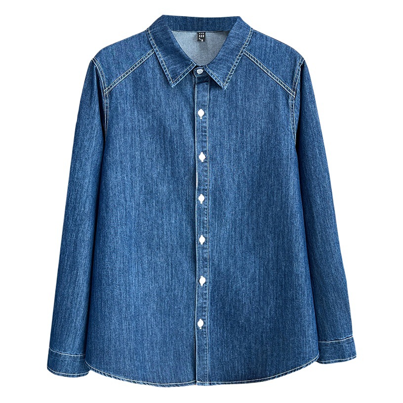 Large Size Women's Long Sleeve Shirt Spring and Autumn New 200 Jin Chubby Sister Joker Casual Simple Denim Shirt 8217
