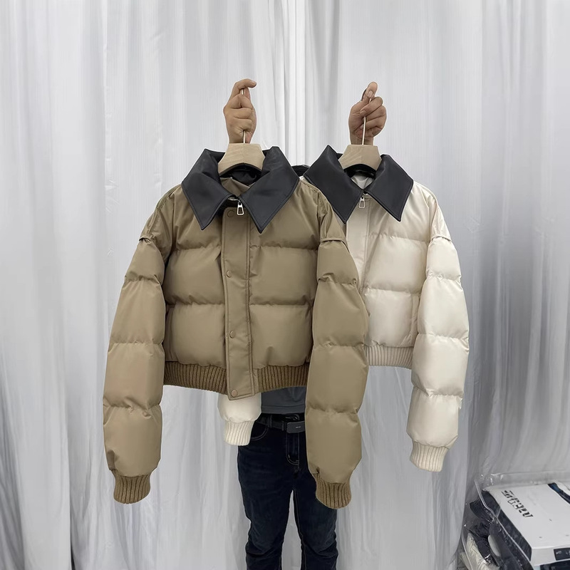 2025 New Korean Style Patchwork Short French Socialite Winter Thick Coat with Leather Collar down Jacket for Women