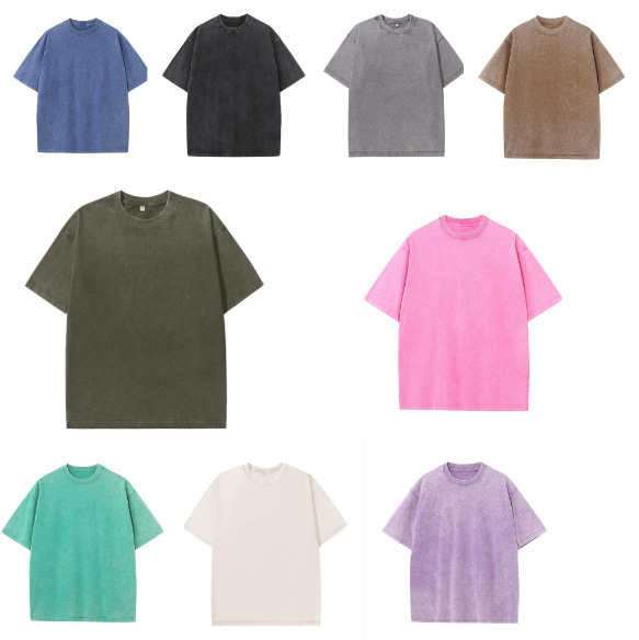 230克水洗做旧圆领短袖夏季新款纯棉大落肩跨境欧码宽松男士t恤