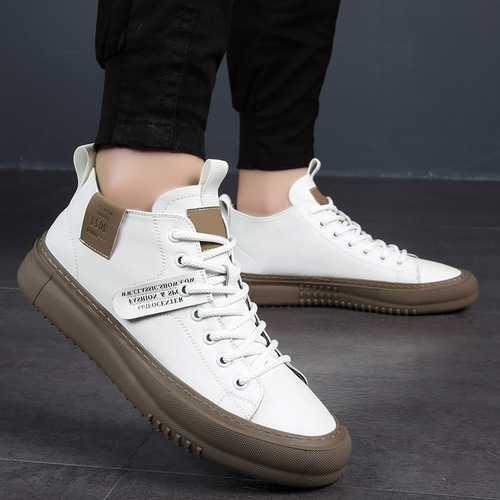 men's shoes autumn and winter new high-top shoes men's mid-top sneaker skate shoes casual leather white shoes fashionable shoes