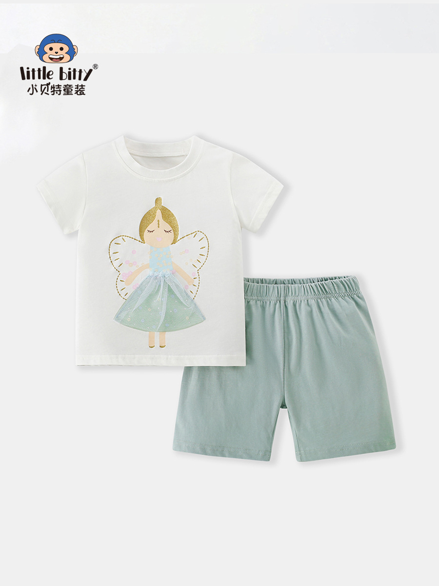 2025 summer children's cartoon short sleeve shorts suit girls cute fashion trend children's clothing