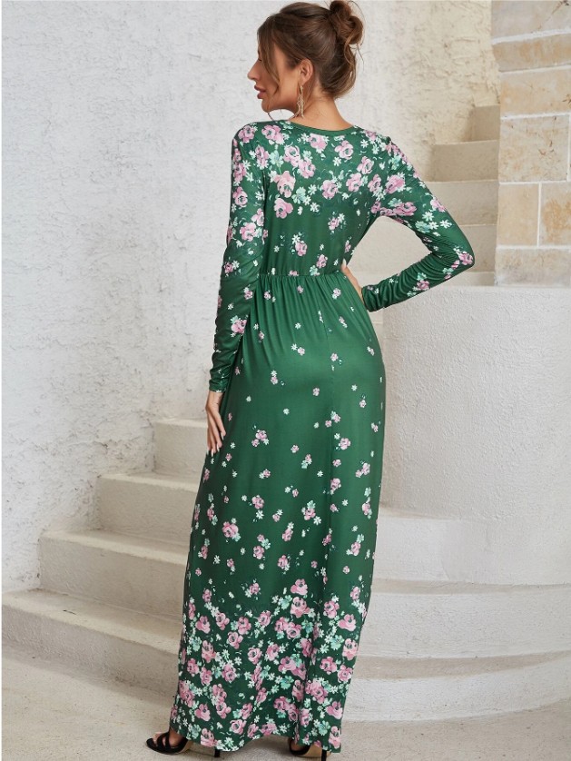 Women's Swing Dress Elegant Round Neck Printing Long Sleeve Flower Maxi Long Dress Daily display picture 4