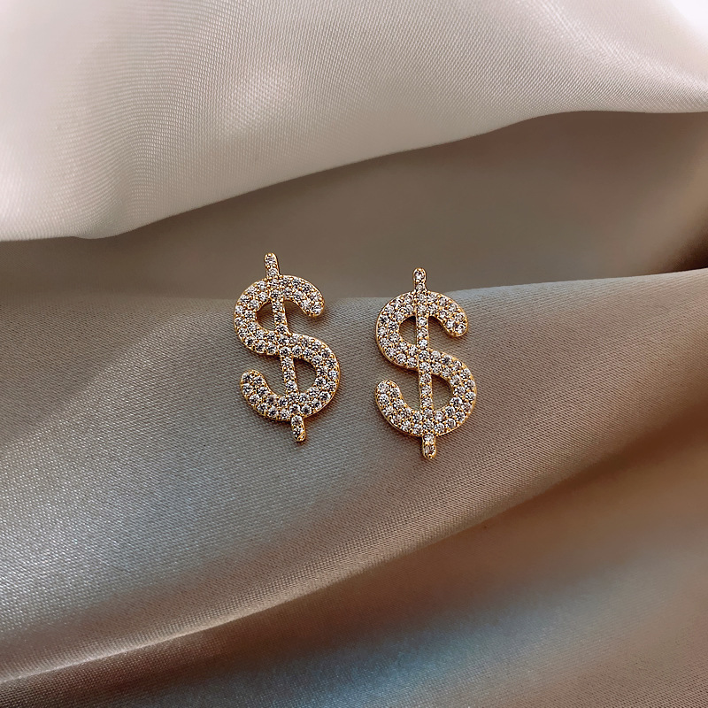 Mode Pleine De Boucles D&#39;oreilles Diamant Signe Dollar display picture 3