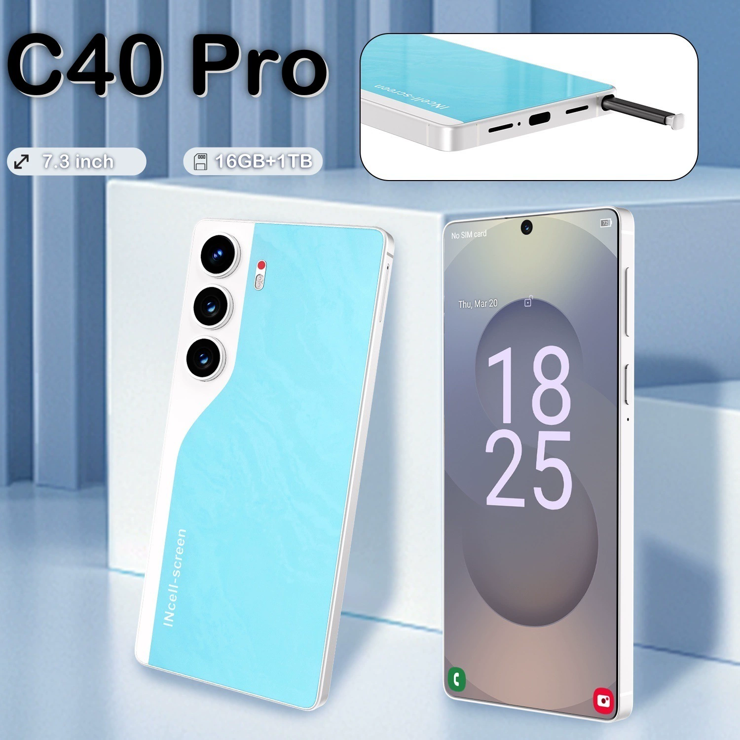 Умные часы Pro, большой настоящий мобильный телефон, C40, 3 дюйма, широкий экран