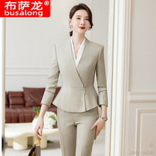busalong韩版女士长袖职业西服正式西裤套装面试销售工作服8057