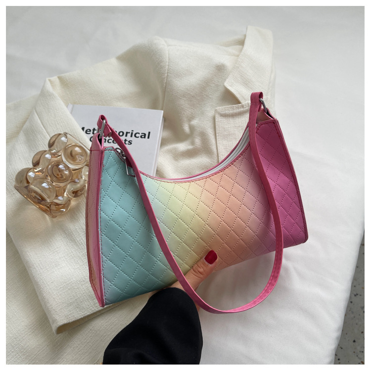 Fashion Gradient Color Soft Surface Square Zipper Underarm Bag display picture 4