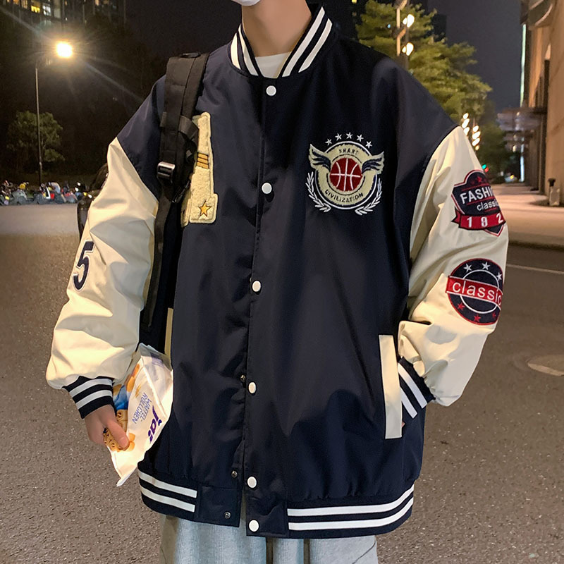 美式棒球服男秋冬季日系潮牌宽松飞行员夹克情侣外套男装休闲上衣
