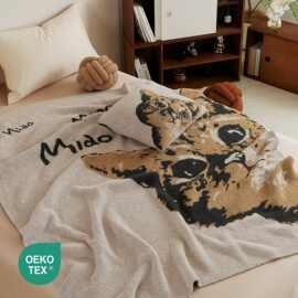 大脸猫咪卡通半边绒盖毯 居家软装配饰 床单沙发毯办公午休披肩