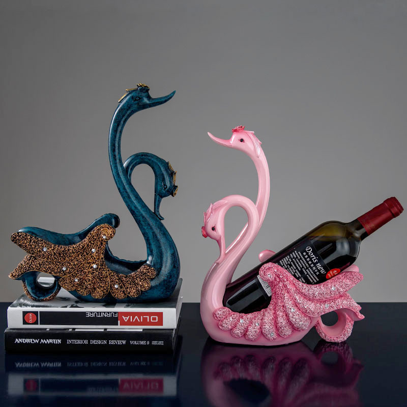 Mayorista cisne decoraciones decorativas para el hogar estantes de vino decoraciones de sala de estar decoración de resina de almacenamiento artesanía