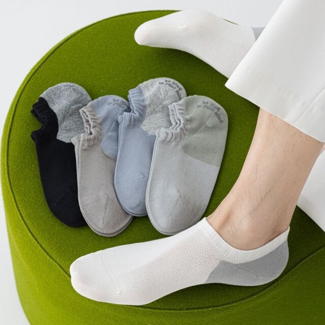 Pure Cotton Socks for Men, Color-Blocked No-Show Socks, Non-Slip, Thin and Breathable for Spring and Summer, Low-Cut Short Invisible Socks Wholesale