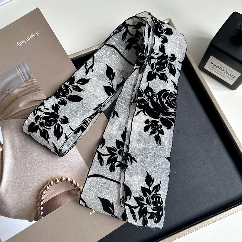 Vintage francés bufandas de encaje largo primavera y verano mujer decoración multifuncional toque de cabeza temperamento bufandas de correa de correa de correa de correa