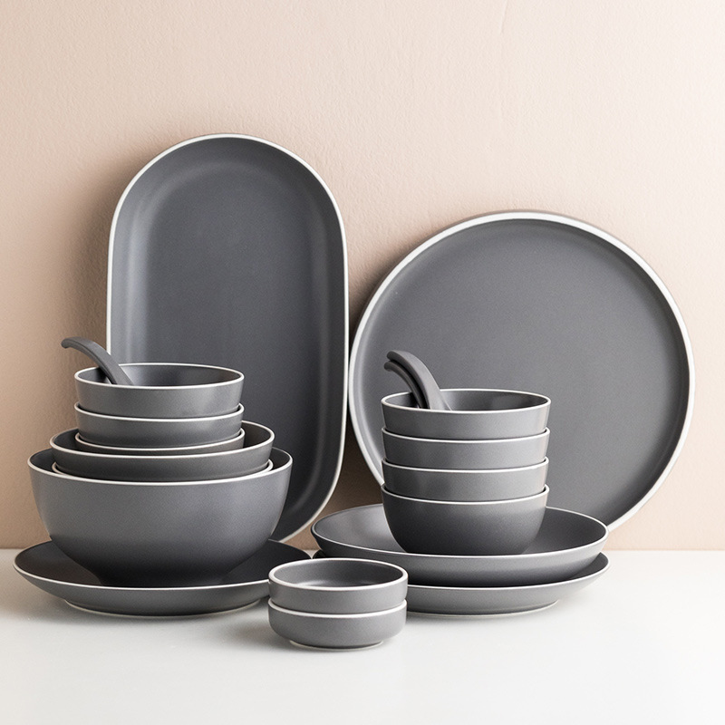 Clearance Sale: Nordic Creative Ceramic Tableware Matte Glaze Bowl and Plate Set in Gray, Ins-Style Plates and Bowls for Home Use