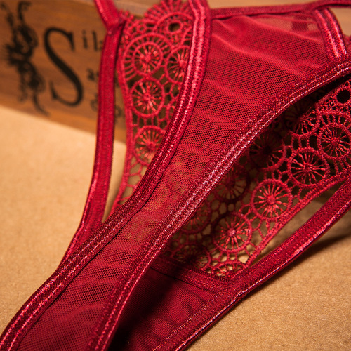 Cross hollow retro embroidered thong women's thin see-through mesh low-waist thin strap seductive sexy underwear 2280