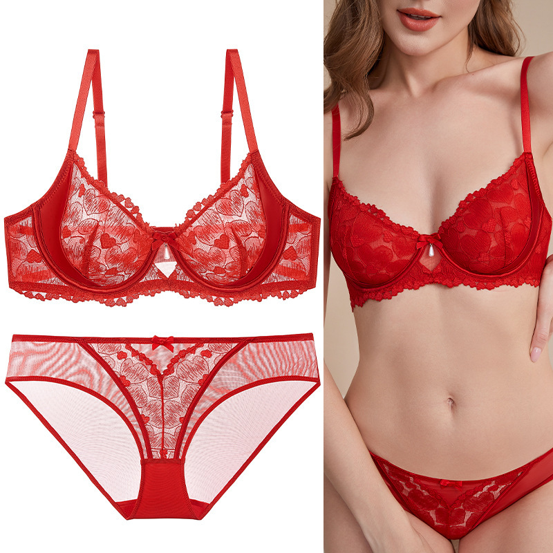 Sexy Lingerie for Women with Large Busts, Soft Underwire, Breathable Bra, Red Wedding and New Year Bra Set Sexy Lingerie for Women with Large Busts, Soft Underwire, Breathable Bra, Red Wedding and New Year Bra Set
