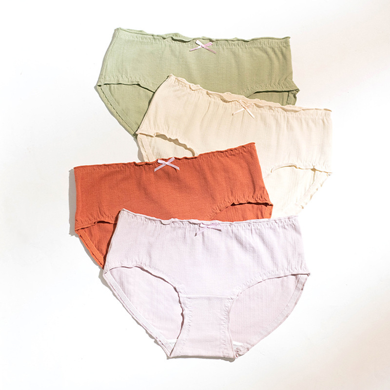 Pure cotton underwear women's protein fiber crotch breathable wooden ear summer thin girl cute mid-waist briefs