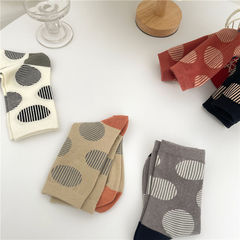 日系大波點春秋季中筒襪學院風ins復古風條紋波點百搭款女襪