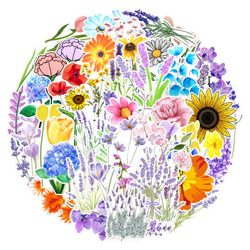 50 pieces of plant-themed sticker decals for water cups, computers, decorations, notebooks, planners, waterproof, wholesale.