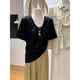 U-Shoulder Short-Sleeved T-Shirt Women's Large Collar White 2025 Summer Loose Design Sense Base Half-Sleeved T-Shirt Top