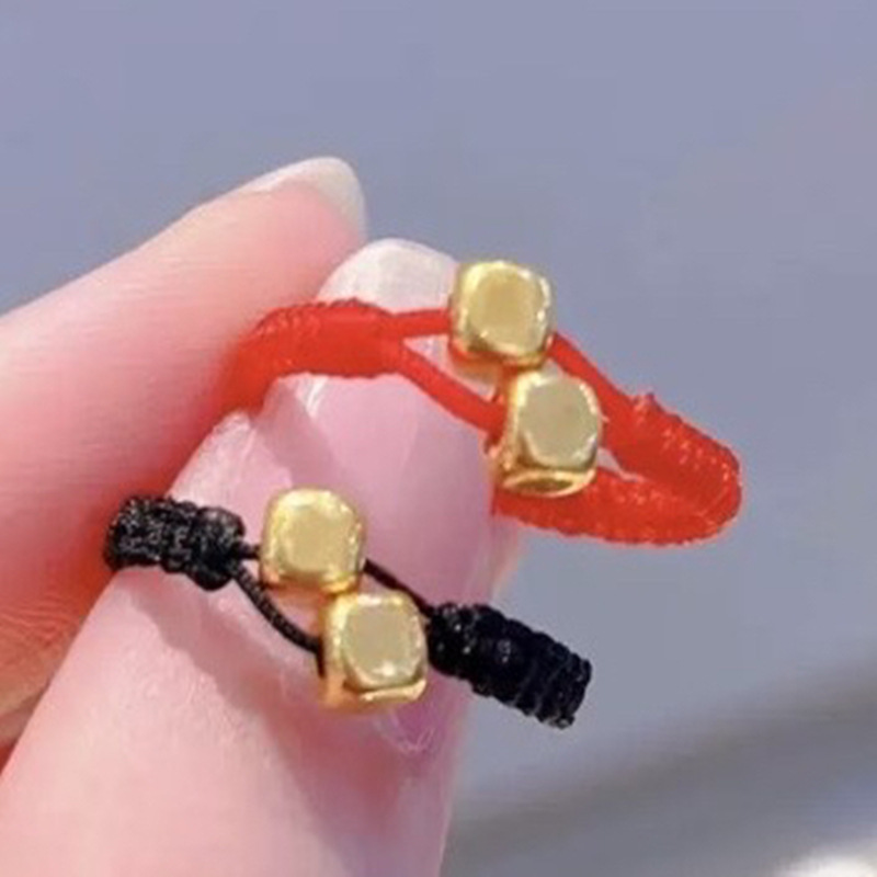 더블 비즈가 달린 순금 각설탕 3mm 링