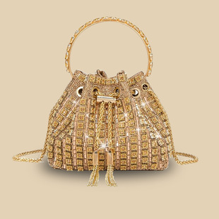 2025 cross-border dinner bag temperament diamond handbag chain simple fashion full of diamond bucket bags wholesale
