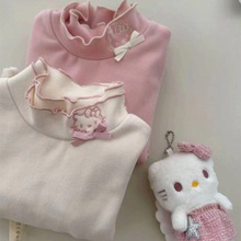 女小童冬季德绒褶皱打底衫2024秋冬装女宝宝洋气百搭时髦恤上衣