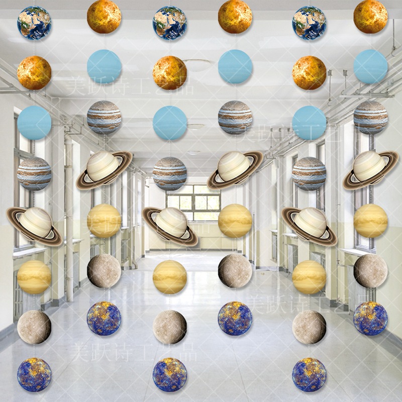 Nuevo producto colgante de colgante de planeta, hilo de coche de flores, tema de planeta, decoración de fiesta de cumpleaños, sistema solar, colgante de planeta