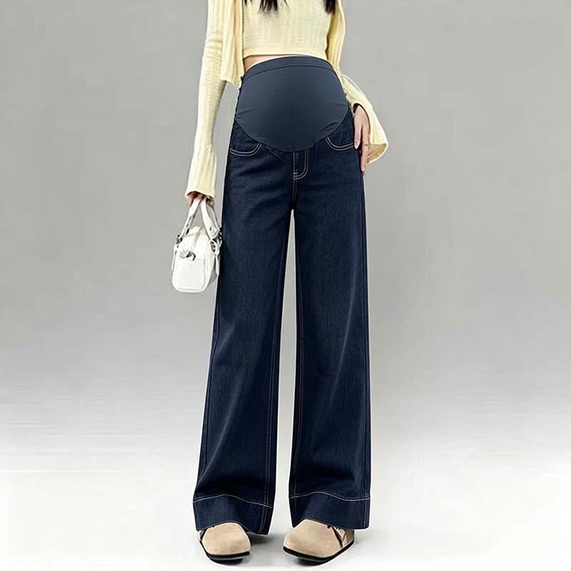 Maternity pants that don't constrict the belly, jeans for spring and autumn, petite women's cropped belly support pants, autumn and winter wide-leg fall wear Maternity pants that don't constrict the belly, jeans for spring and autumn, petite women's cropped belly support pants, autumn and winter wide-leg fall wear