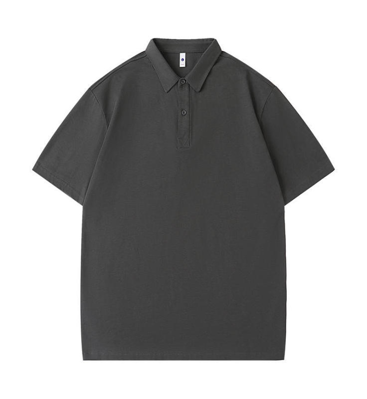 250G平織り双糸精梳純綿ドロップショルダーラペルポロシャツ半袖Tシャツメンズトレンドブランド無地Tシャツライトトレンド|undefined