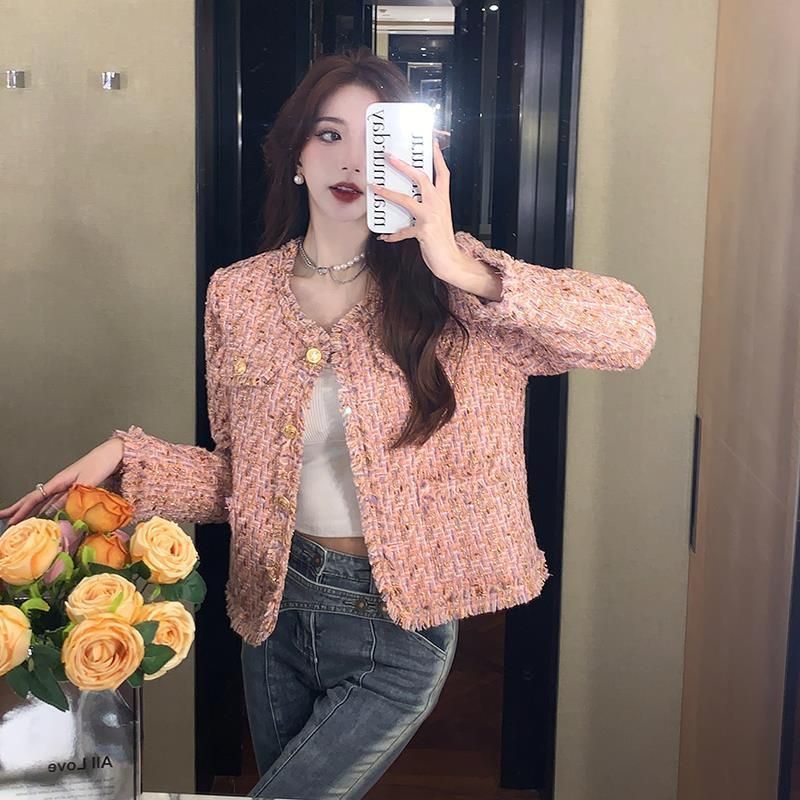 French Pink Tweed Coat Women's Spring and Autumn 2024 New Socialite Fragrant Style Western Style Fragrant Street Short Top