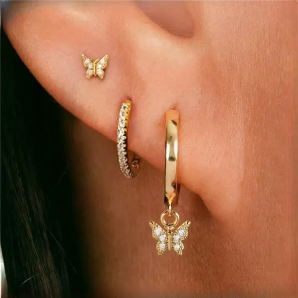 European and American Cross-Border Jewelry Brass Real Gold Electroplating Butterfly Earrings Set Niche Personalized Design Accessible Luxury Style Accessories